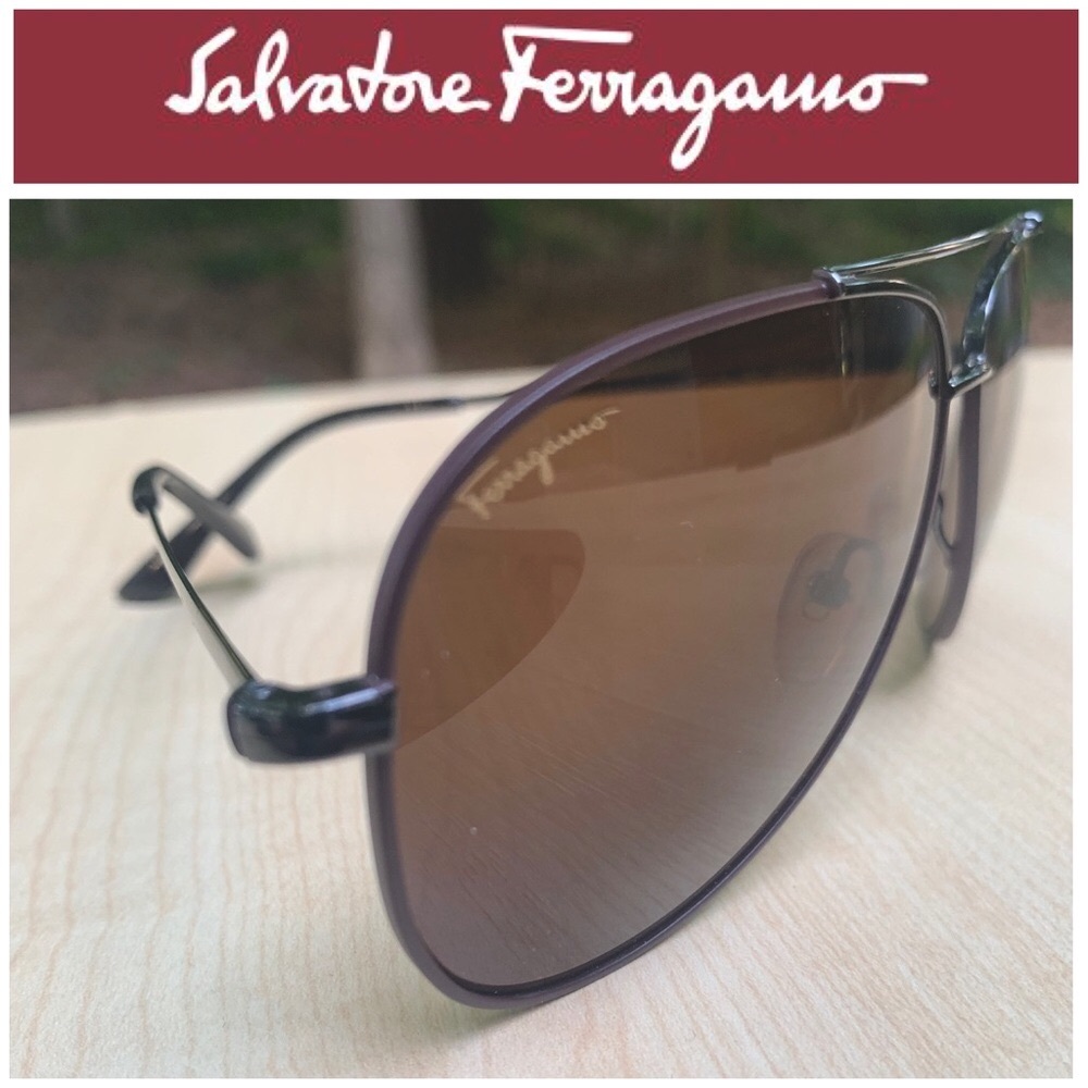 New! SALVATORE FERRAGAMO aviator SUNGLASSES for men timeless metal frame